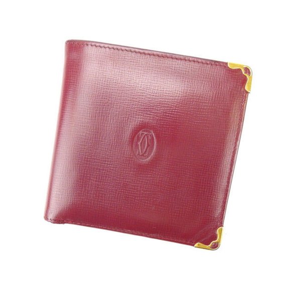 AUTH Cartier Wallet Purse Bifold Mastline Red Woman